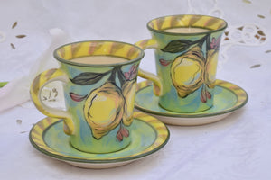 Hand Thrown & Hand Decorated Ceramic Coffee Cup with Saucer in Stoneware, 110 ml - Lillie Ceramics
