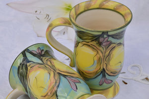 Hand Crafted & Hand Decorated Ceramic Mug with Foot in Stoneware, 180 ml - Lillie Ceramics