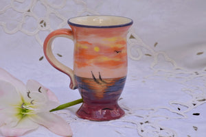 Hand Crafted & Hand Decorated Ceramic Mug with Foot in Stoneware, 180 ml - Lillie Ceramics